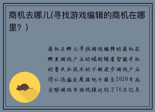 商机去哪儿(寻找游戏编辑的商机在哪里？)